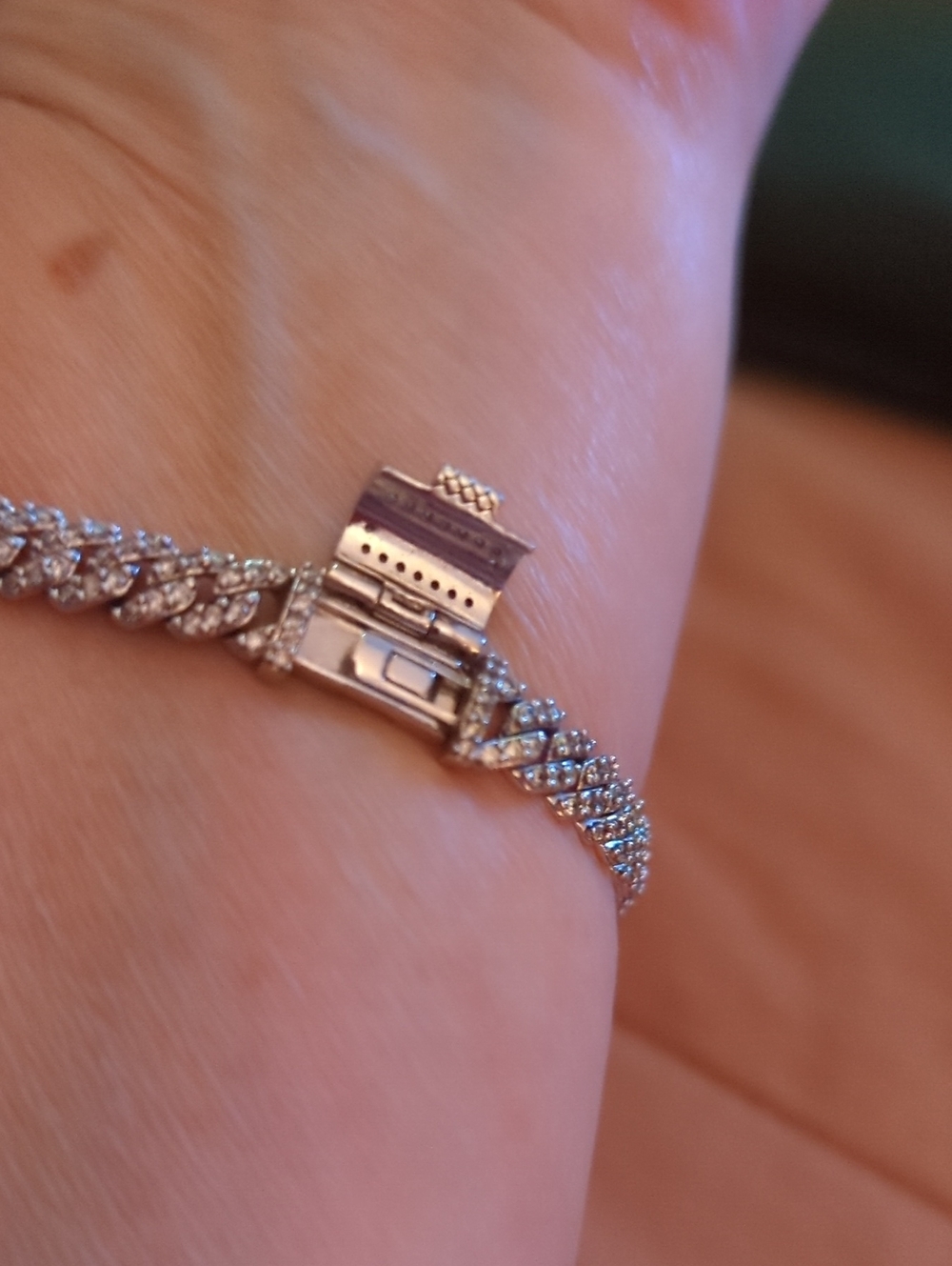 Pave Crystal Cuban Link Bracelet in Silver - Picture 6 of 6